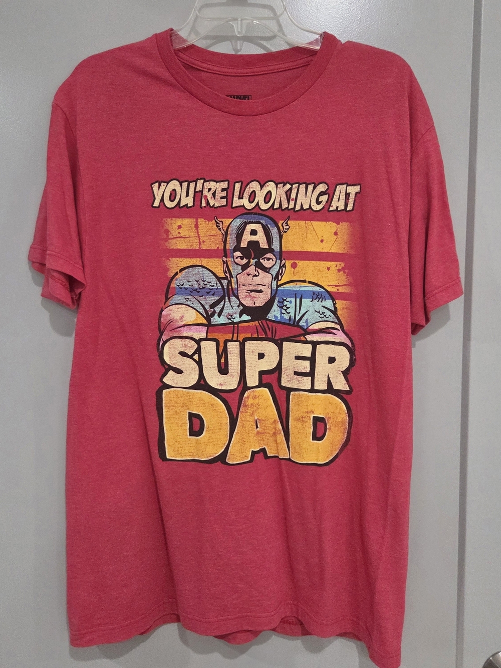 Marvel Red 'Super Dad' Graphic Tee / Size Large